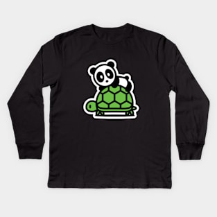 I Like Turtles Bambu Brand Panda Green Shell Slow Turtleneck Kids Long Sleeve T-Shirt